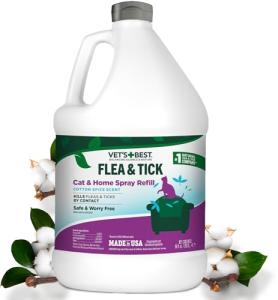 Vet's Best Natural Flea & Tick Home Spray for Cats – Cotton Spice Scented Indoor Pest Control Mist – Natural Flea Prevention with Certified Plant-Based Ingredients – 96 oz Refill – Made in USA