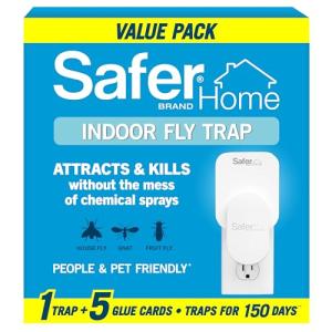 Safer Home Indoor Plug-in Fly Trap - SH502-1R5SR - Effective Fruit Fly Traps for Indoors, Gnat Traps for House Indoor, 400 Sq Ft Protection - Style: 1 Device + 5 Glue Cards