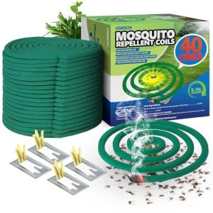 Mosquito Repellent Coils -Mosquito Repellent Outdoor Patio Fresh Scent,Use Reaches Up to 10 feet, Each Mosquito Coils Burns for 5-7 Hours (Contains 40 coils & 4 Stands)