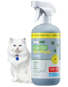 BugMD Pet Safe Flea Spray for Cats & Home | Natural Indoor Flea Killer & Tick Prevention | Plant-Based Flea Treatment for Carpet, Furniture & Cat Trees with Essential Oils