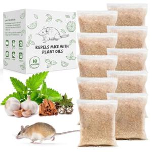 Pest Repellent Pouches, 10 Pack Peppermint Oil Repellent for Mouse, Roach, Rodent, Spider, Ant, Mice, Rats, Pest Control Indoor & Outdoor, Natural Mouse Deterrent Replace Traps Family & Pet Safe