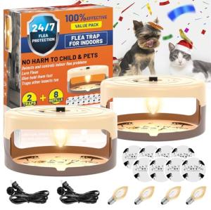 Flea Traps with Lights and Sticky Pads - 2 Pack
