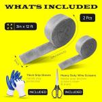 2 Pack SIMBA Steel Wool for Mice Control 3" x 12ft and Scissors & Gloves, Hole and Gap Filler, Protect Home, Garage, Pipeline, Vent, 2pc 3x12ft+Sci+Glo