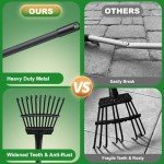 11-Tine Adjustable Metal Garden Rake for Leaves