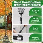 11-Tine Adjustable Metal Garden Rake for Leaves