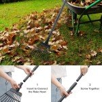 11-Tine Adjustable Metal Garden Rake for Leaves