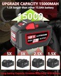 15Ah Replacement Battery for Milwaukee M18 Tools 2-Pack