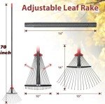 Adjustable 70-Inch Metal Rake with 18 Tines