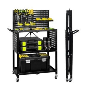 Foldable Rolling Tool Cart with Pegboard and Wheels
