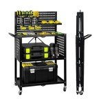 Foldable 3-Tier Rolling Tool Cart with Pegboard