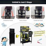 Foldable 3-Tier Rolling Tool Cart with Pegboard