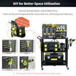 Foldable 3-Tier Rolling Tool Cart with Pegboard