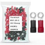 200 Pcs M3 Insulated Ring Terminals Kit
