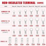 640PCS Non-Insulated Ring Terminal Connector Kit