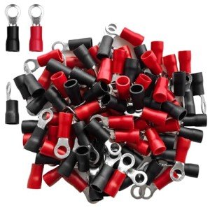 100 Pcs Insulated Ring Terminals - Red & Black