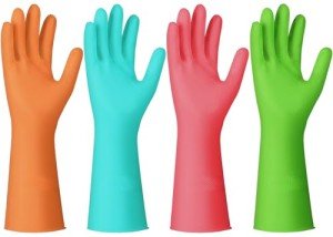 Reusable Non-Slip Rubber Kitchen Gloves - 4 Pairs