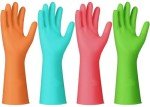 Reusable Non-Slip Rubber Kitchen Gloves - 4 Pairs