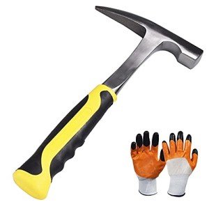 Rock Pick Hammer with Skid Handle and Gloves