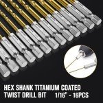 16-Piece Hex Shank HSS Titanium Drill Bit Set