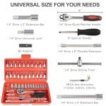 46PCS Compact Ratchet Wrench and Socket Set
