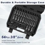 64-Piece Socket Set with Ratchet Wrench and Adapters