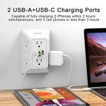 YISHU 3-Sided Surge Protector Power Strip with USB