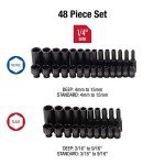 SUNEX 48-Piece 1/4 Inch Drive Impact Socket Set