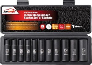 EPAuto 1/2-Inch Drive Metric Impact Socket Set