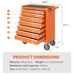 7-Drawer Rolling Tool Chest with Wheels - Orange