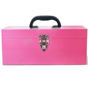 16" Pink Portable Metal Toolbox with Organizer Drawer