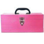 16" Portable Pink Metal Toolbox with Organizer Drawers