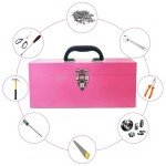 16" Portable Pink Metal Toolbox with Organizer Drawers