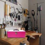16" Portable Pink Metal Toolbox with Organizer Drawers