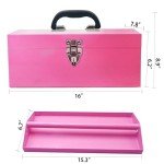 16" Portable Pink Metal Toolbox with Organizer Drawers