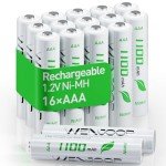 16-Pack Rechargeable AAA Batteries with Storage Case