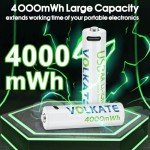 Rechargeable 4000mWh AA Lithium Batteries - 16 Pack