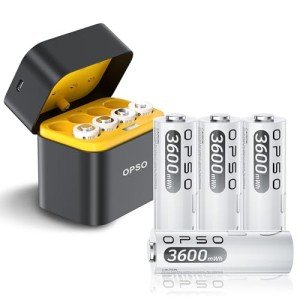 OPSO 8-Pack Rechargeable AA Lithium Batteries with Charger