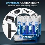 Artman 8-Pack Rechargeable AA Lithium Batteries & Charger