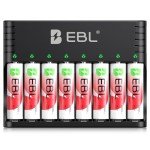EBL 8-Pack Rechargeable Lithium AA Batteries with Charger