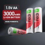 EBL 8-Pack Rechargeable Lithium AA Batteries with Charger