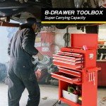 8-Drawer Rolling Tool Chest with Wheels - Red