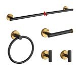 Matte Black and Gold Bathroom Hardware Set, 5 Pieces