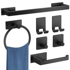 Matte Black Bathroom Hardware Accessories Set, 7 Pieces