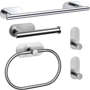 Self-Adhesive Brushed Nickel Bathroom Accessory Set