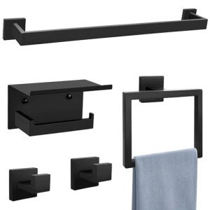 Matte Black 5-Piece Bathroom Towel Bar Set