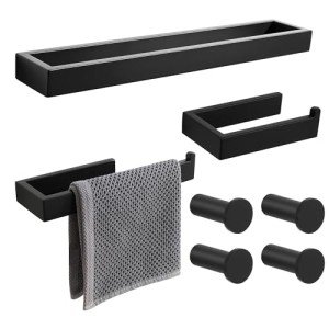 7-Piece Black Bathroom Hardware Set in Stainless Steel
