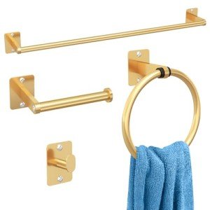 Gold Bathroom Accessories Set - 4 Piece Kit