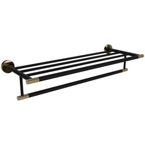 Matte Black & Gold 24" Towel Rack with Shelf
