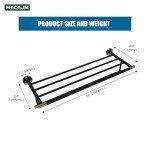 Matte Black & Gold 24" Towel Rack with Shelf