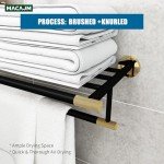 Matte Black & Gold 24" Towel Rack with Shelf